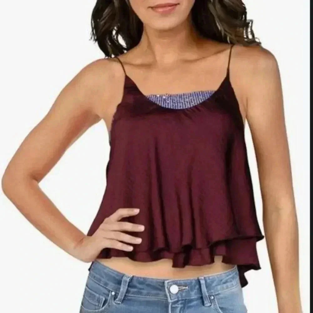 Free People‎ Top Women's Size Small Sequin Layering Turn It On Camisole Purple